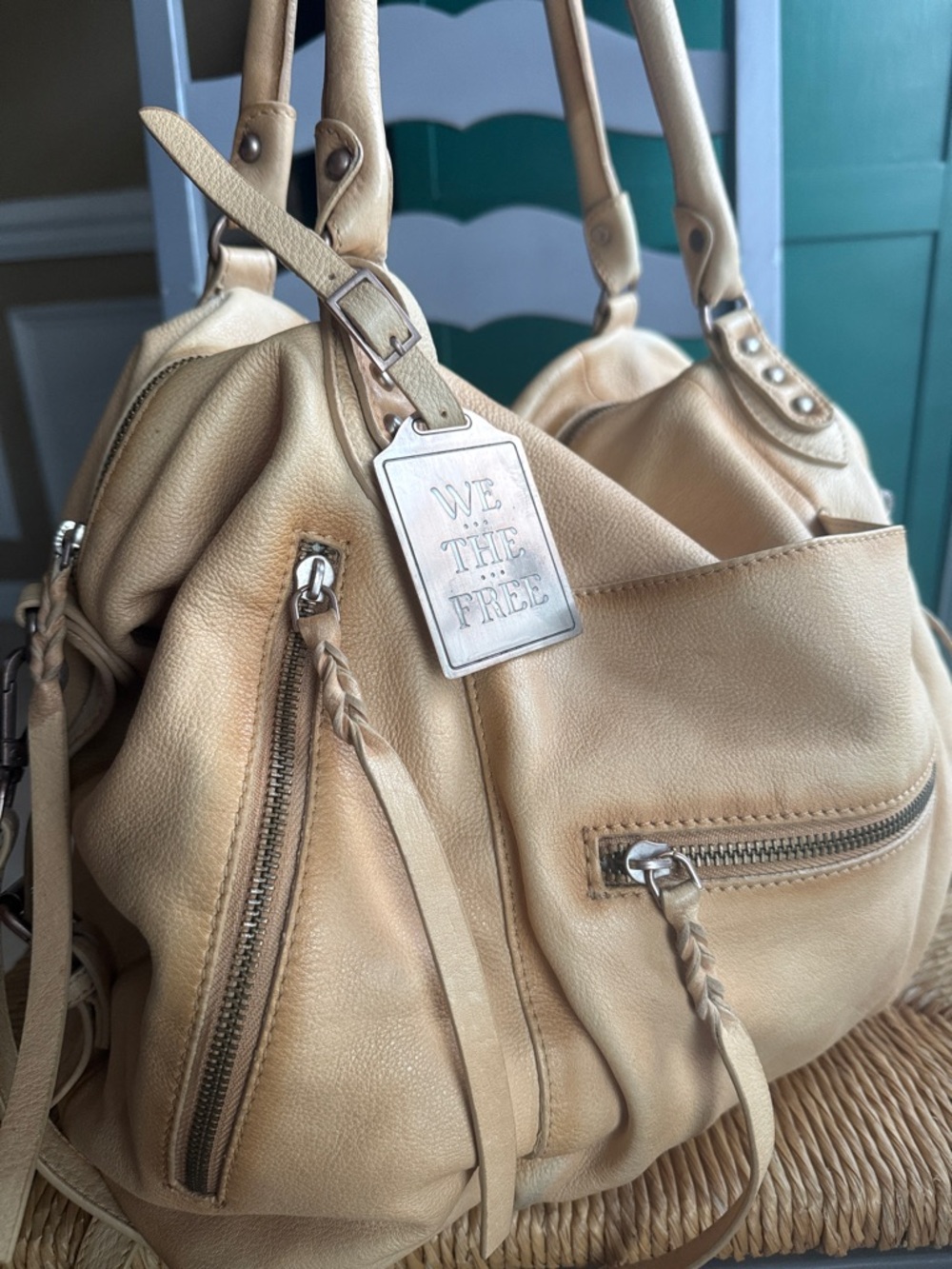 We The Free Emerson tote Italian straw Leather Hobo with Braided Accents - Picture 4 of 16